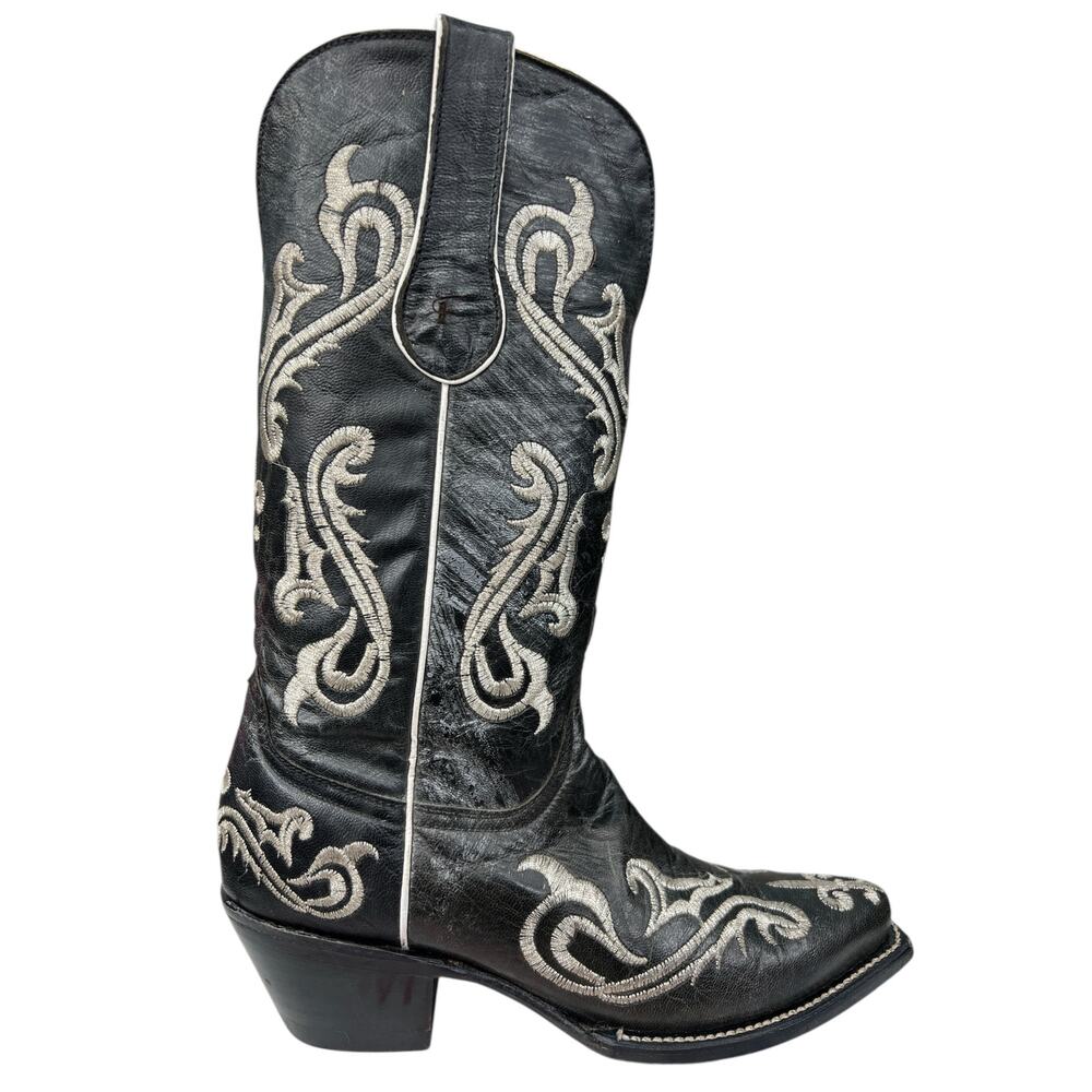 Vintage Ferrini Women’s Black Embroidered Western Cowgirl Boots Size 6 B